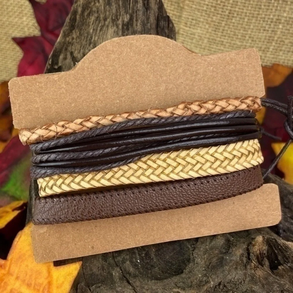 Mens Bracelets Bundle 4 Piece Adjustable Size Leather Bracelets Bundle